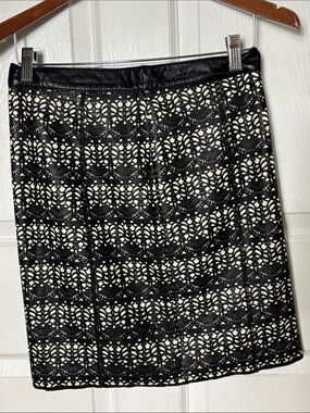 DROMe Black Leather Lace Overlay Pencil Skirt lined size small